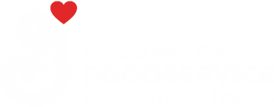 Logo for General Mills Retail Foodservice featuring a stylized 'G' with a heart above it, and the text 'General Mills Retail Foodservice' and 'Bakery | Deli | Produce | Wholesale' written underneath.